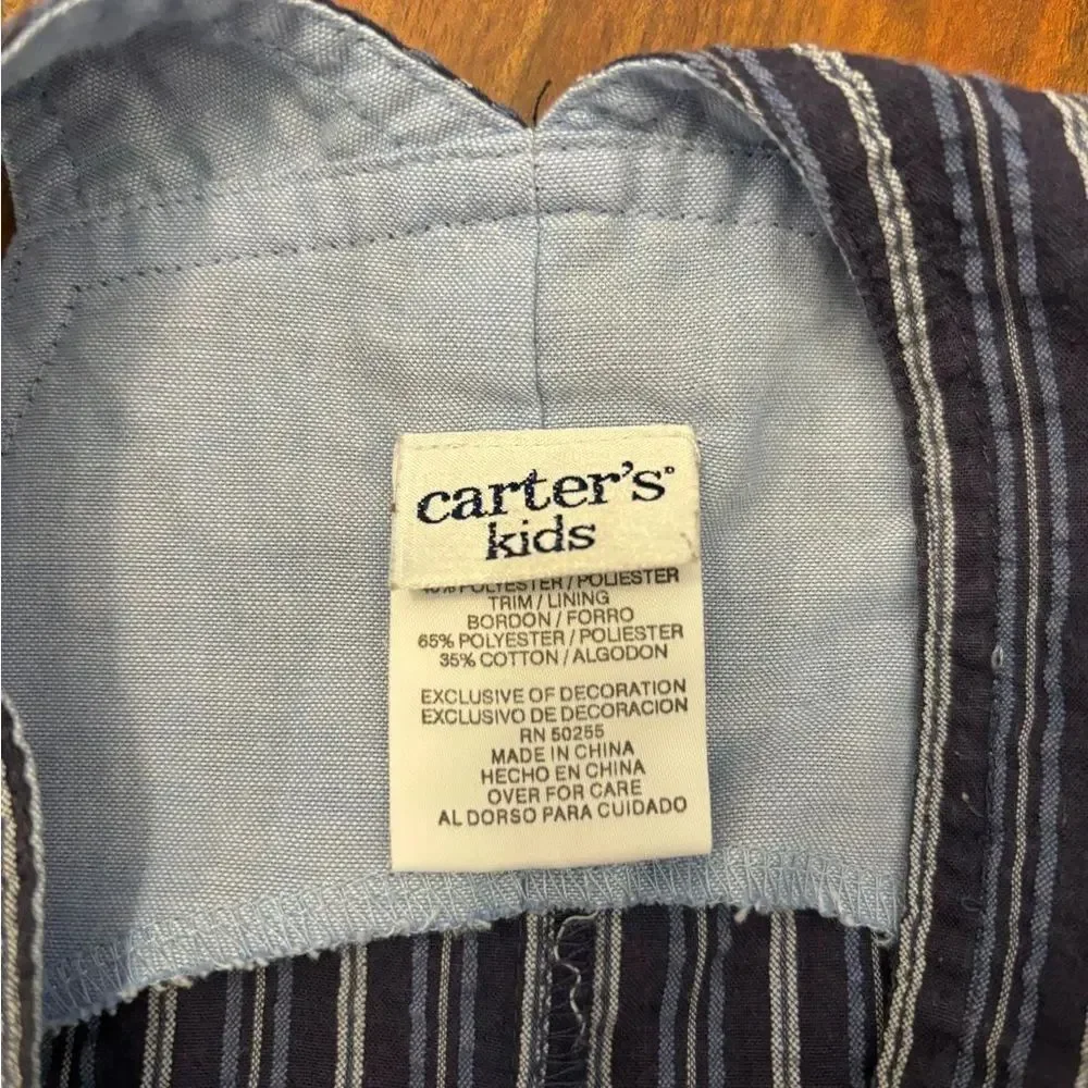 Carters vintage blue stripe embroidered frog seersucker overall shorts